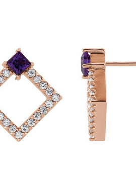 14K White Gold Natural Amethyst & 1/3 CTW Natural Diamond Earrings