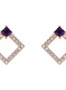 14K White Gold Natural Amethyst & 1/3 CTW Natural Diamond Earrings