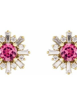 14K White Gold Natural Green Tourmaline & 3/4 CTW Natural Diamond Earrings
