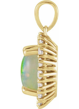 14K White Gold Natural Ethiopian Opal & 1/3 CTW Natural Diamond Halo-Style Pendant
