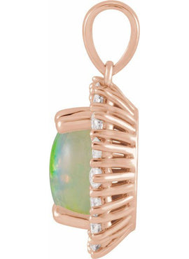 14K White Gold Natural Ethiopian Opal & 1/3 CTW Natural Diamond Halo-Style Pendant