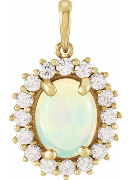 14K White Gold Natural Ethiopian Opal & 1/3 CTW Natural Diamond Halo-Style Pendant