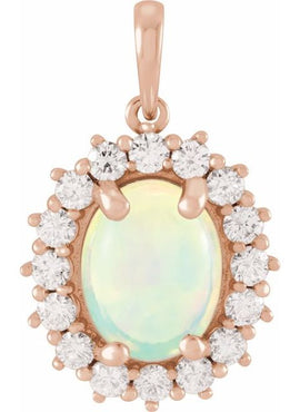 14K White Gold Natural Ethiopian Opal & 1/3 CTW Natural Diamond Halo-Style Pendant