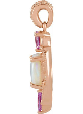 14K White Gold Natural White Opal, Natural Pink Sapphire & 1/10 CTW Natural Diamond Pendant