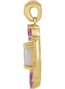 14K White Gold Natural White Opal, Natural Pink Sapphire & 1/10 CTW Natural Diamond Pendant