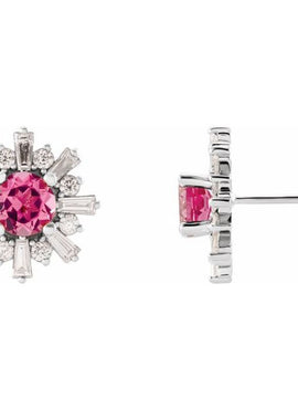 14K White Gold Natural Green Tourmaline & 3/4 CTW Natural Diamond Earrings