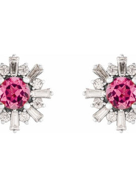 14K White Gold Natural Green Tourmaline & 3/4 CTW Natural Diamond Earrings