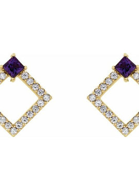 14K White Gold Natural Amethyst & 1/3 CTW Natural Diamond Earrings