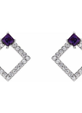 14K White Gold Natural Amethyst & 1/3 CTW Natural Diamond Earrings