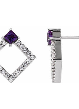 14K White Gold Natural Amethyst & 1/3 CTW Natural Diamond Earrings