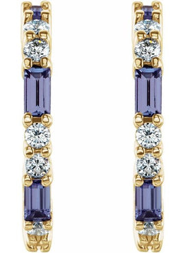 14K White Gold Natural Blue Sapphire & 1/2 CTW Natural Diamond 17.2 mm Hoop Earrings