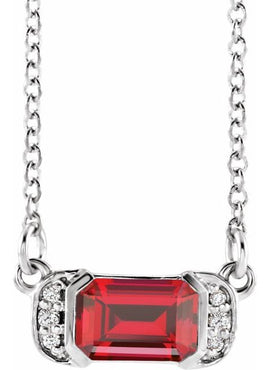 14K White Gold Natural Mozambique Garnet & .02 CTW Natural Diamond Bar 16