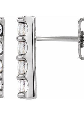 14K White Gold Natural Multi-Gemstone Bar Earrings