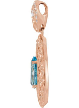 Platinum Natural Swiss Blue Topaz & 1/2 CTW Natural Diamond Pendant