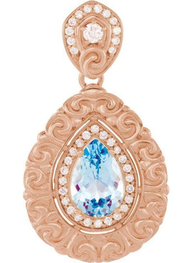 Platinum Natural Swiss Blue Topaz & 1/2 CTW Natural Diamond Pendant
