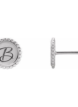 14K White Gold Engravable Beaded Earrings