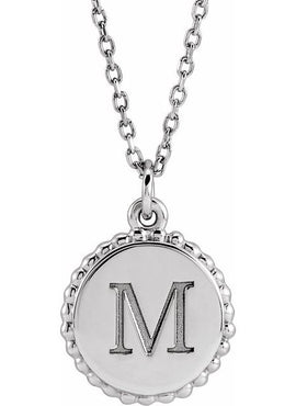14K White Gold Engravable Beaded Disc Charm/Pendant