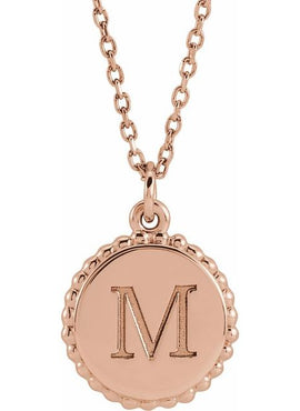 14K White Gold Engravable Beaded Disc Charm/Pendant