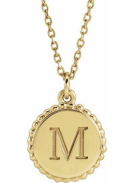 14K White Gold Engravable Beaded Disc Charm/Pendant