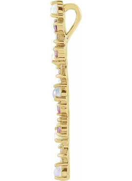 14K Rose Gold  Natural Honey Topaz. Natural Turquoise & 1/8 CTW Natural Diamond Scattered Bar Pendant