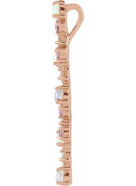 14K Rose Gold  Natural Honey Topaz. Natural Turquoise & 1/8 CTW Natural Diamond Scattered Bar Pendant