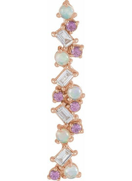 14K Rose Gold  Natural Honey Topaz. Natural Turquoise & 1/8 CTW Natural Diamond Scattered Bar Pendant