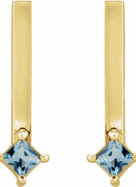 14K White Gold Natural Yellow Sapphire Bar Drop Earrings