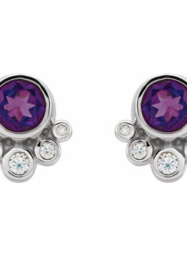 14K White Gold Natural Mozambique Garnet & 1/8 CTW Natural Diamond Earrings