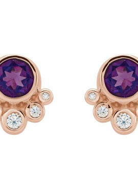 14K White Gold Natural Mozambique Garnet & 1/8 CTW Natural Diamond Earrings