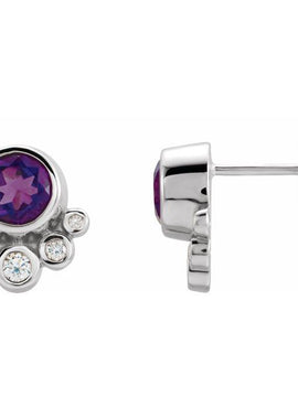 14K White Gold Natural Mozambique Garnet & 1/8 CTW Natural Diamond Earrings