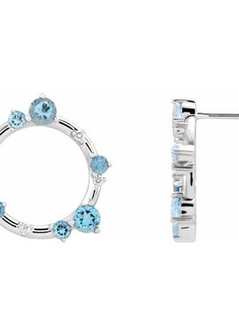 14K White Gold Natural Blue Multi-Gemstone & .03 CTW Natural Diamond Circle Earrings