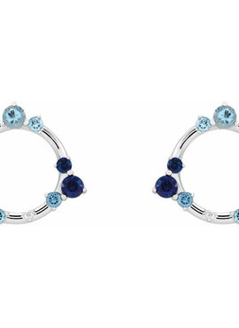 14K White Gold Natural Blue Multi-Gemstone & .03 CTW Natural Diamond Circle Earrings