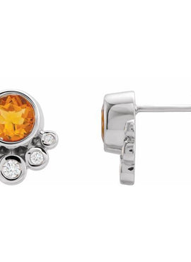 14K White Gold Natural Mozambique Garnet & 1/8 CTW Natural Diamond Earrings