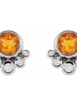 14K White Gold Natural Mozambique Garnet & 1/8 CTW Natural Diamond Earrings