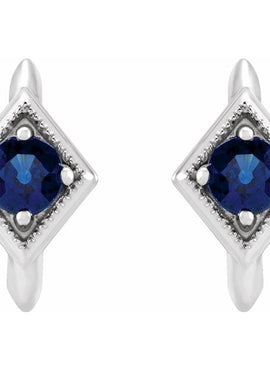 14K White Gold Natural Blue Sapphire Geometric 13.58 mm Hoop Earrings