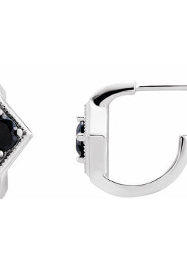 14K White Gold Natural Blue Sapphire Geometric 13.58 mm Hoop Earrings