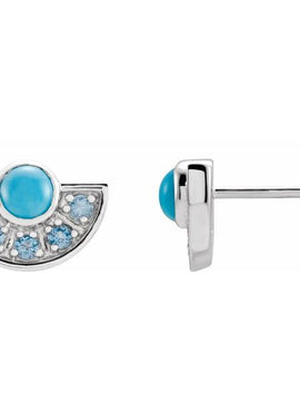 14K White Gold Natural Turquoise & Natural Aquamarine Fan Earrings