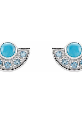 14K White Gold Natural Turquoise & Natural Aquamarine Fan Earrings