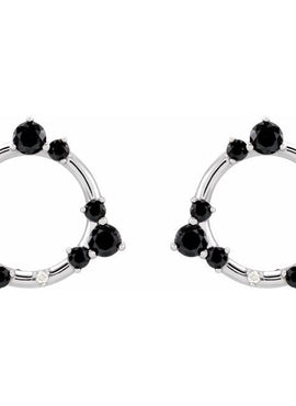 14K White Gold Natural Blue Multi-Gemstone & .03 CTW Natural Diamond Circle Earrings