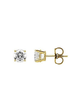 14K Yellow Gold 5 mm Round Imitation White Cubic Zirconia  Stud Earring