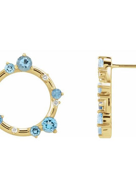 14K White Gold Natural Blue Multi-Gemstone & .03 CTW Natural Diamond Circle Earrings
