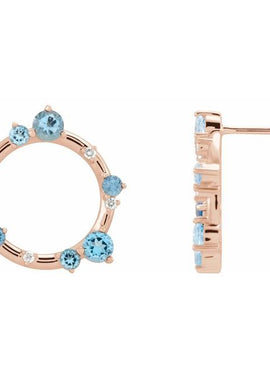 14K White Gold Natural Blue Multi-Gemstone & .03 CTW Natural Diamond Circle Earrings