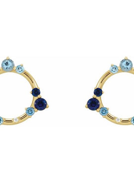14K White Gold Natural Blue Multi-Gemstone & .03 CTW Natural Diamond Circle Earrings