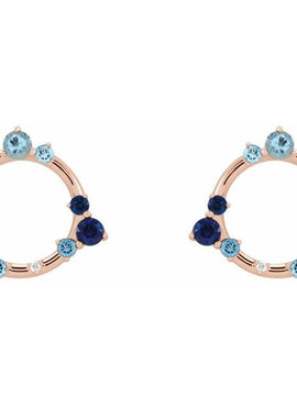 14K White Gold Natural Blue Multi-Gemstone & .03 CTW Natural Diamond Circle Earrings