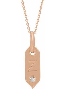 14K Yellow Gold .05 CT Natural Diamond Initial A 16-18
