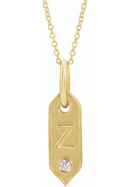 14K Yellow Gold .05 CT Natural Diamond Initial A 16-18