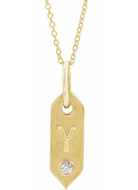 14K Yellow Gold .05 CT Natural Diamond Initial A 16-18