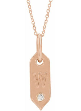 14K Yellow Gold .05 CT Natural Diamond Initial A 16-18
