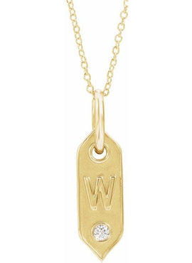 14K Yellow Gold .05 CT Natural Diamond Initial A 16-18