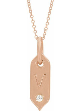 14K Yellow Gold .05 CT Natural Diamond Initial A 16-18